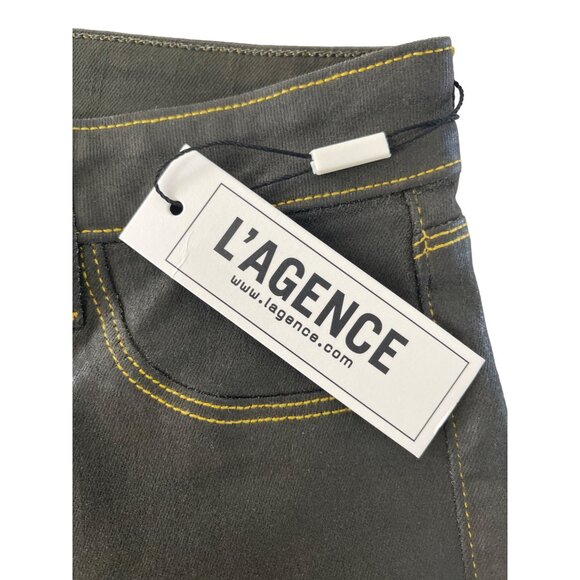 L’Agence Margot High Rise‎ Skinny Coated Army Green Gold Contrast 25 Stretch NWT - Picture 2 of 11